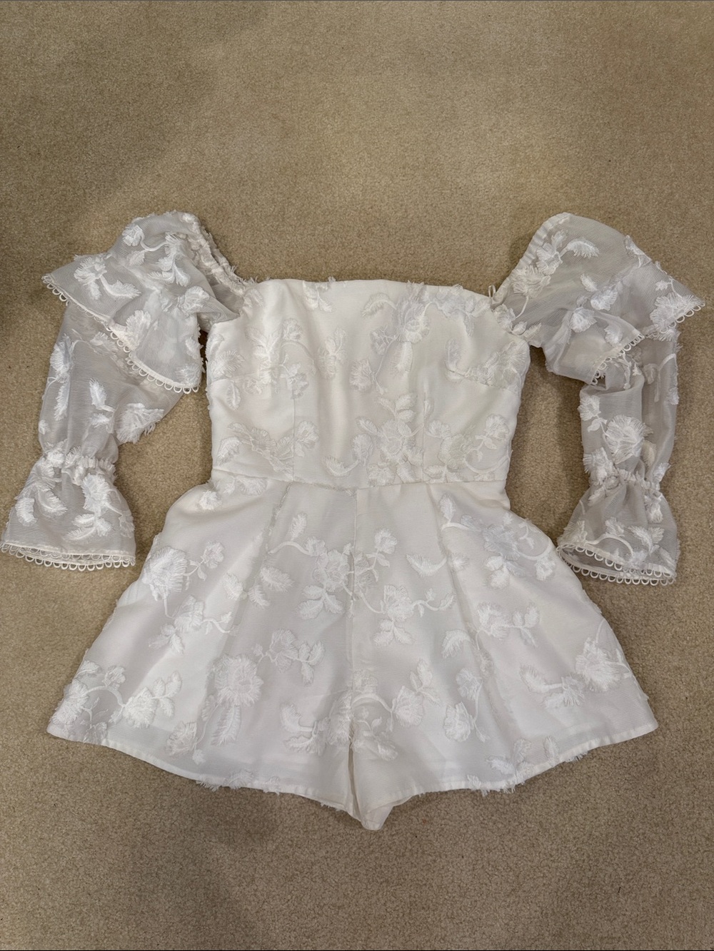 White Floral Lace Off-Shoulder Romper